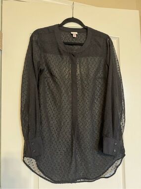 Merona Black Sheer Dot Button-Front Blouse